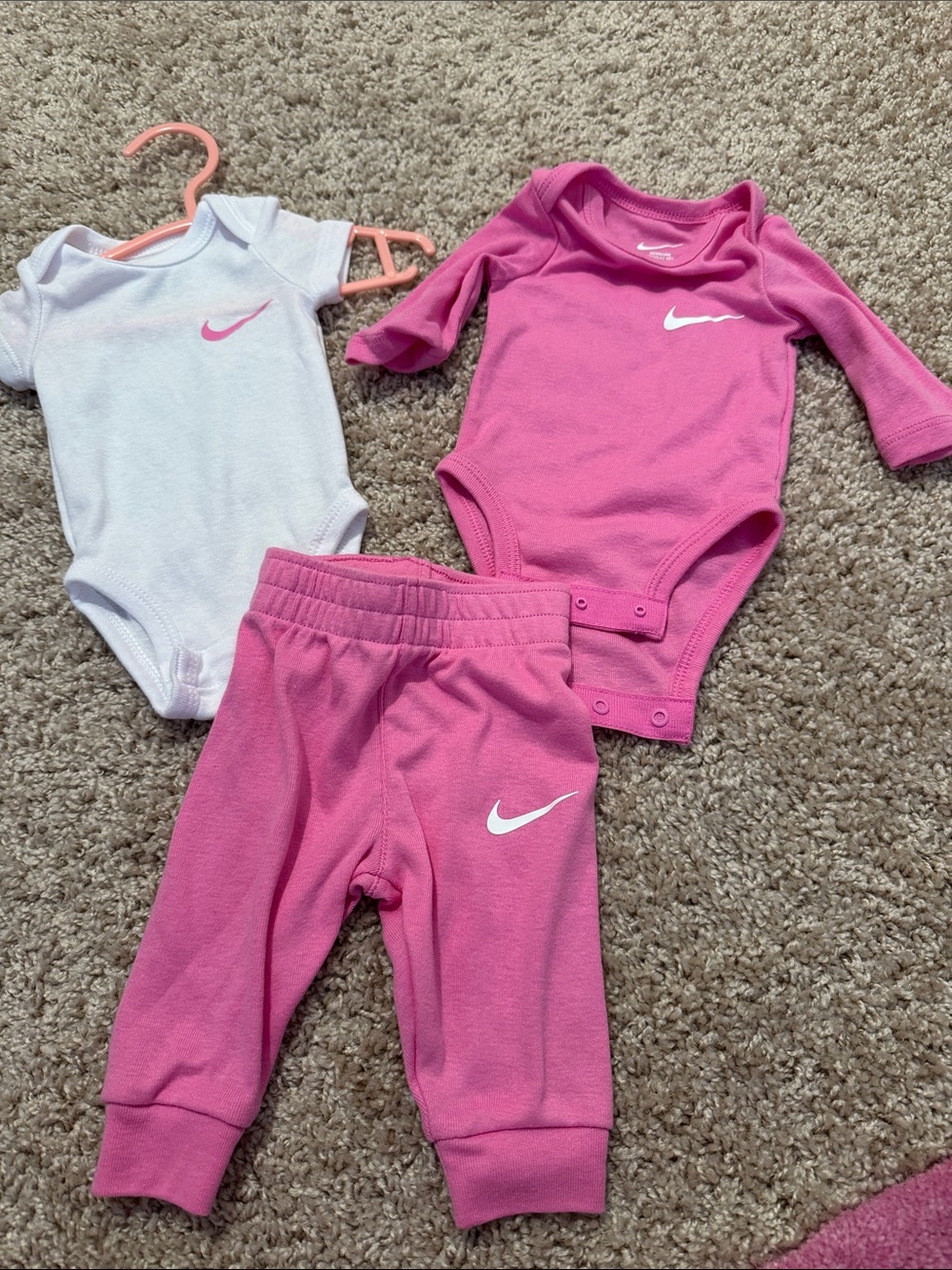 Nike Pink and White Baby Onesies with Pink Pants Newborn NWOT